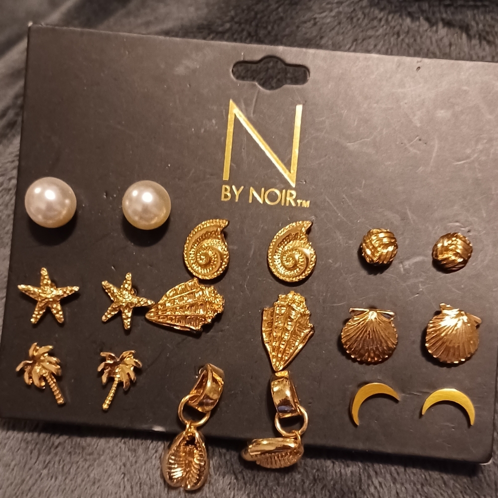 N by Noir 9pc gold earrings beach themed  set